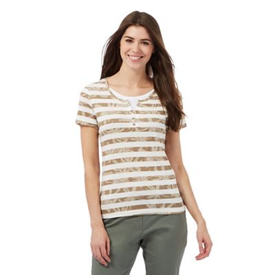 Maine New England Beige floral print striped top